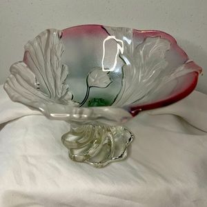 Savoir Vivre Crystal W. Germany Pink, Blue & Clear Botanical Pattern Vase Footed